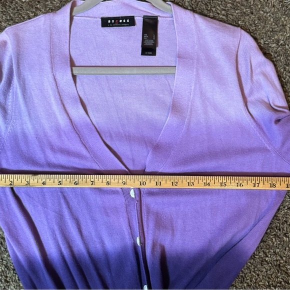 Access Liz Claiborne Purple Ombre Dip Dye Cardigan Cotton Sweater Size Large - Picture 3 of 6